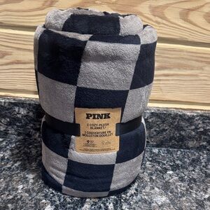 PINK Victoria's Secret Black and Gray Checkered Blanket